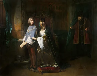 Ludwig XI. von Frankreich überrascht die Königin, wie sie den Dauphin entgegen seinem Willen unterrichtet